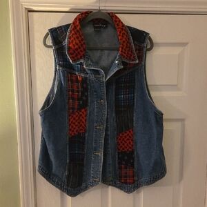 Carole Little Denim Vest with Red Patterned Lining